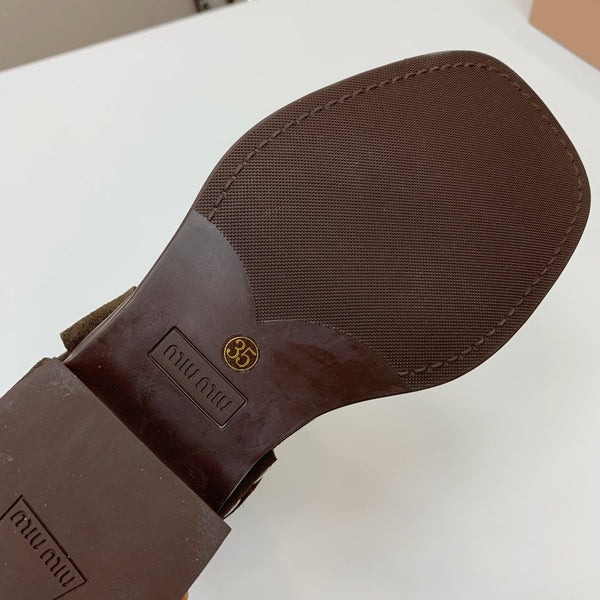 Miu Miu Biker Retro-Style Long Boots Brown Suede 535201