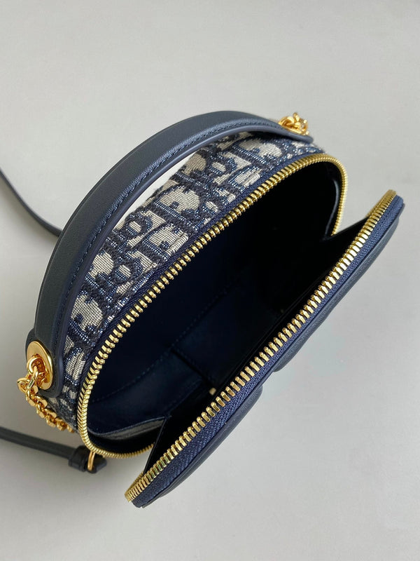 BORSA OVALE SIGNATURE 18 IN JACQUARD OBLIQUO BLU