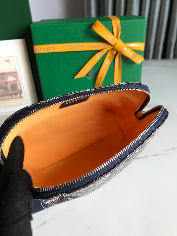 POCHETTE PER COSMETICI VENDÔME 17 IN TELA GOYARDINE BLU NAVY E FINITURE IN PELLE DI VITELLO