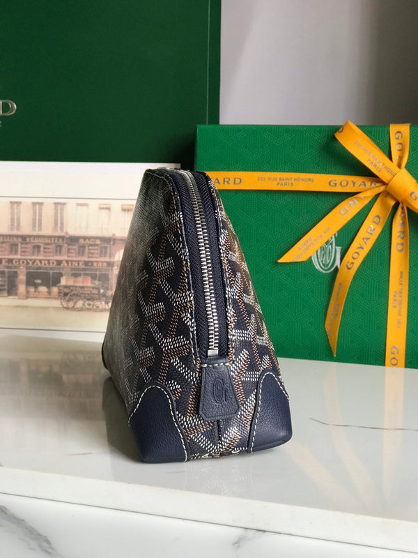 POCHETTE PER COSMETICI VENDÔME 17 IN TELA GOYARDINE BLU NAVY E FINITURE IN PELLE DI VITELLO