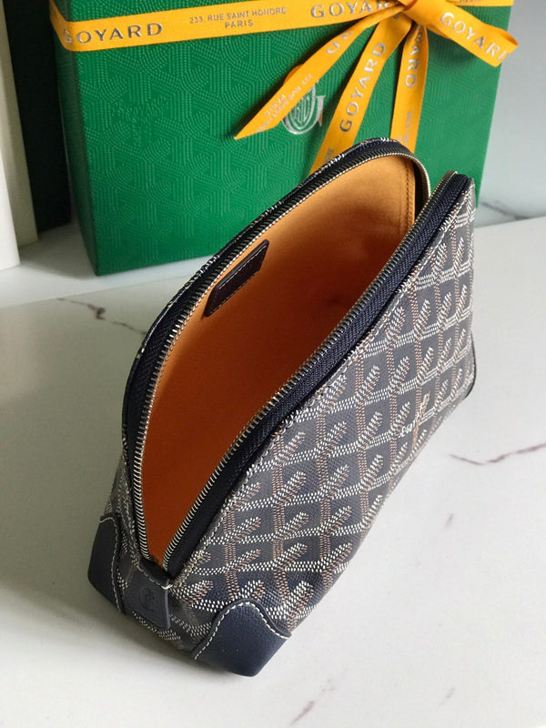 POCHETTE PER COSMETICI VENDÔME 17 IN TELA GOYARDINE BLU NAVY E FINITURE IN PELLE DI VITELLO