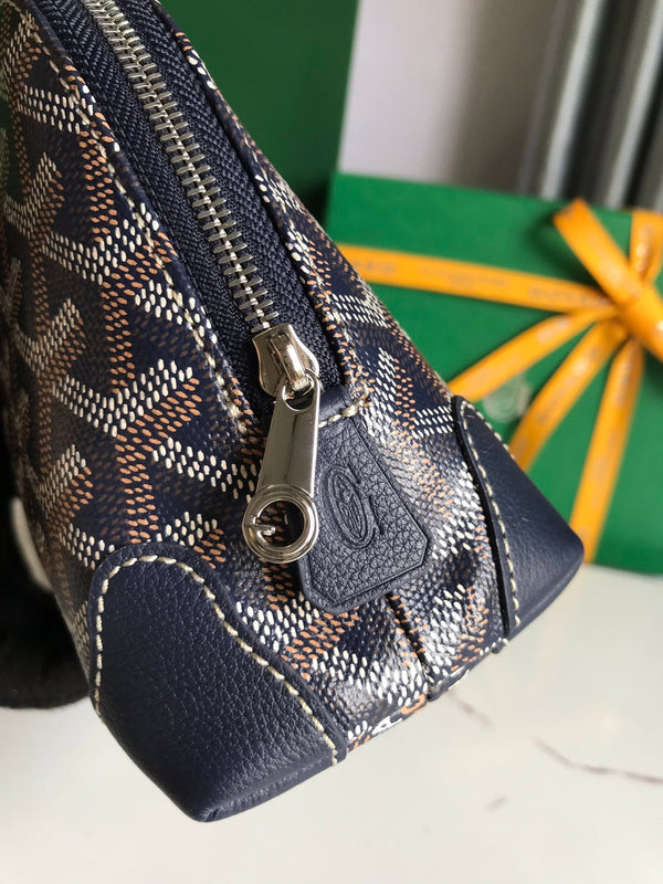 POCHETTE PER COSMETICI VENDÔME 17 IN TELA GOYARDINE BLU NAVY E FINITURE IN PELLE DI VITELLO