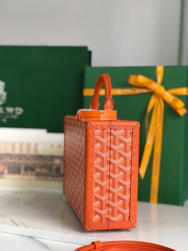 BORSA GRAND HÔTEL TRUNK 24 IN TELA GOYARDINE ARANCIONE E PELLE DI VITELLO