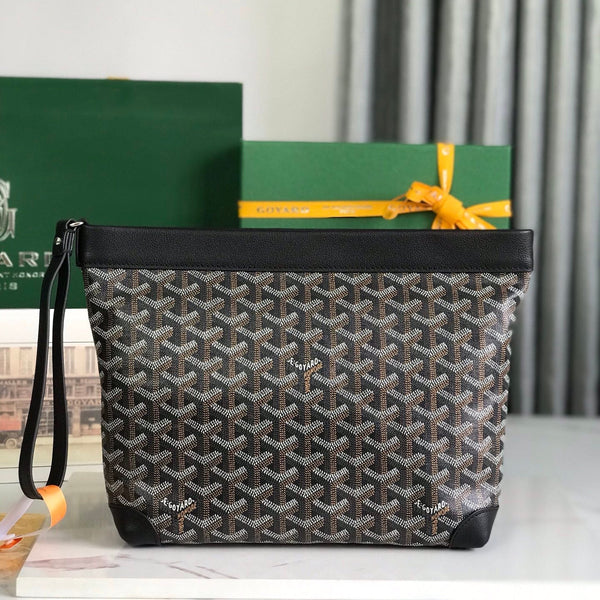 CONTI POUCH 24 IN PELLE DI AGNELLO NERA E TELA GOYARDINE