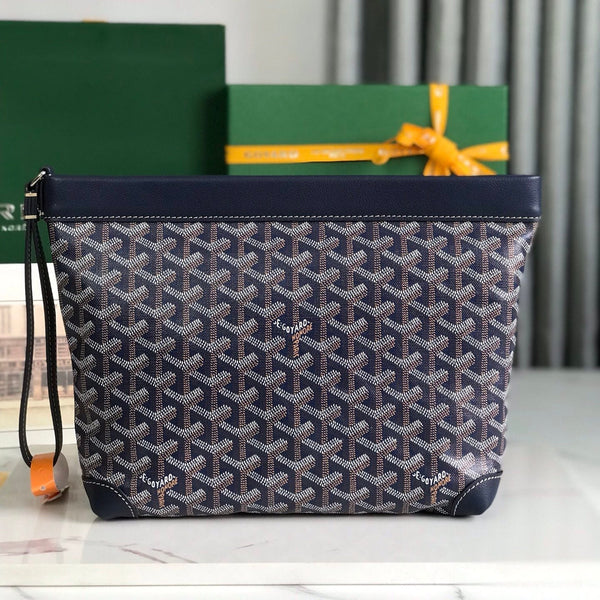 CONTI POUCH 24 IN PELLE DI AGNELLO BLU NAVY E TELA GOYARDINE