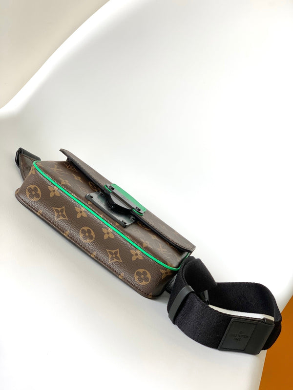 LV S Lock Sling Bag 21cm Brown Green Monogram Macassar Canvas