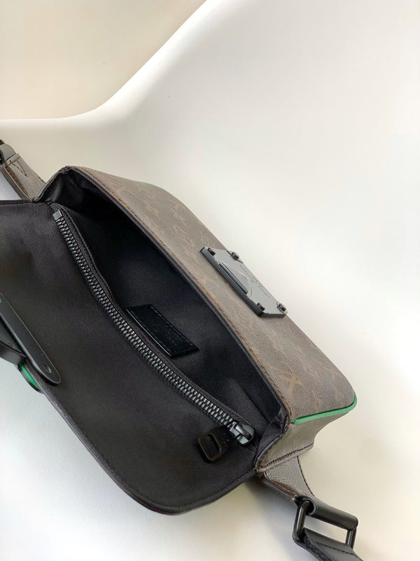 LV S Lock Sling Bag 21cm Brown Green Monogram Macassar Canvas