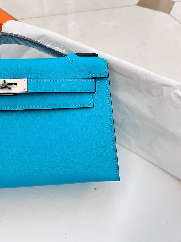 HM KELLY POCHETTE 22CM CERULEAN SWIFT SILVER HARDWARE