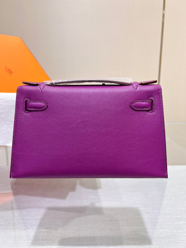 HM KELLY POCHETTE 22CM PURPLE SWIFT SILVER HARDWARE