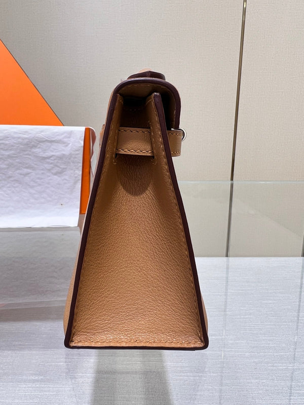 HM KELLY POCHETTE 22CM BROWN SWIFT SILVER HARDWARE