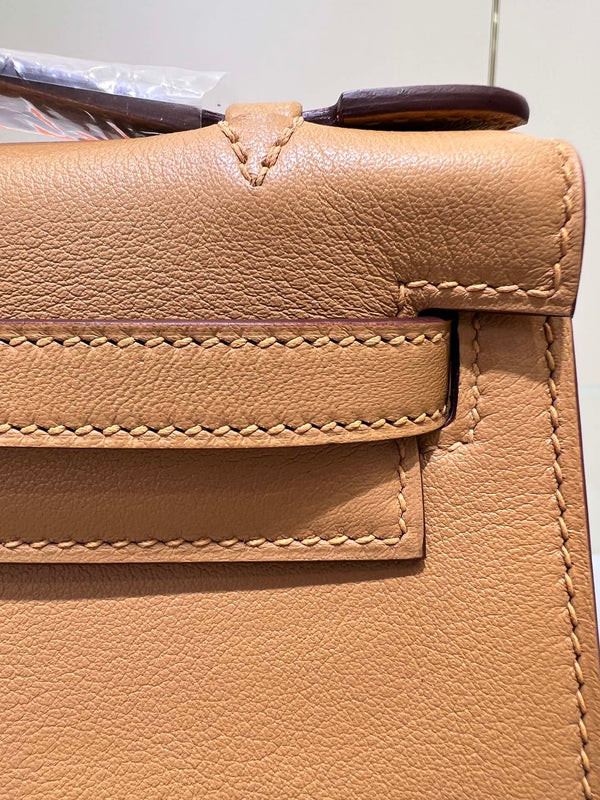 HM KELLY POCHETTE 22CM BROWN SWIFT SILVER HARDWARE