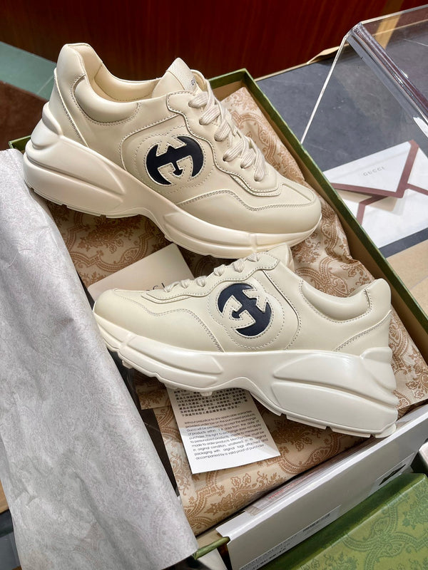 GG Men's Rhyton Sneaker Milk White Pink Calfskin 524491