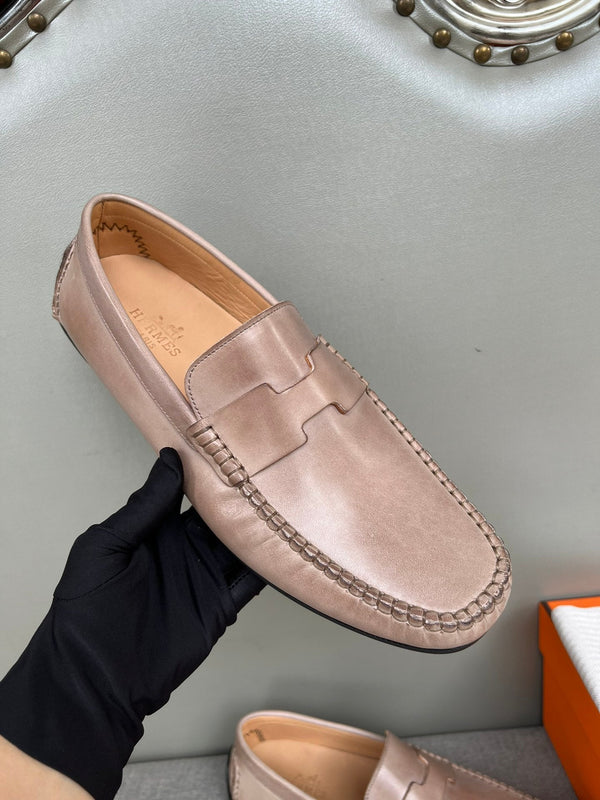 HM Men's Moccasins Loafer Pink Nude Cowhide 565857