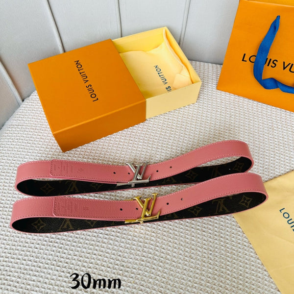 LV Initiales 30mm Reversible Belt Gold Rotating Buckle Pink Brown Leather