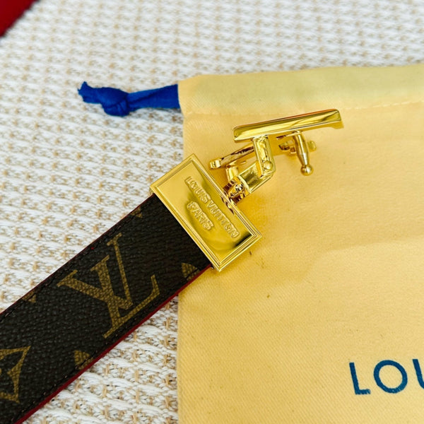 LV Initiales 30mm Reversible Belt Gold Rotating Buckle Burgundy Brown Leather