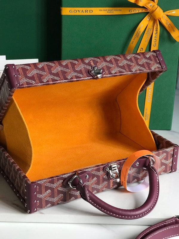 BORSA GRAND HÔTEL TRUNK BAG 24 IN TELA GOYARDINE ROSSO BORDEAUX E PELLE DI VITELLO