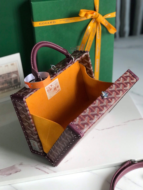 BORSA GRAND HÔTEL TRUNK BAG 24 IN TELA GOYARDINE ROSSO BORDEAUX E PELLE DI VITELLO