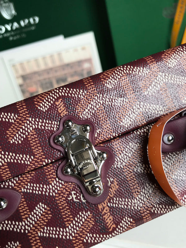 BORSA GRAND HÔTEL TRUNK BAG 24 IN TELA GOYARDINE ROSSO BORDEAUX E PELLE DI VITELLO