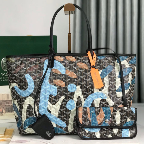 BORSA SAINT LOUIS PM 34 IN TELA GOYARDINE CAMOUFLAGE BLU LETTRES