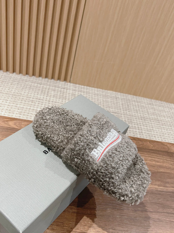 CIABATTE IN PELLICCIA IN SHEARLING RICCIO GRIGIO