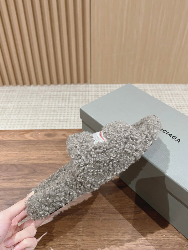 CIABATTE IN PELLICCIA IN SHEARLING RICCIO GRIGIO