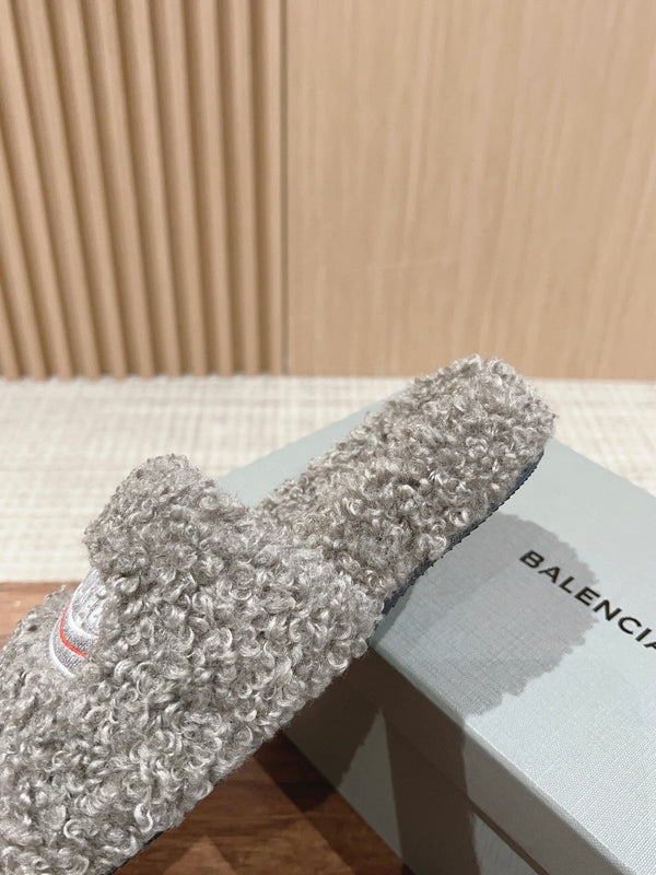 CIABATTE IN PELLICCIA IN SHEARLING RICCIO GRIGIO