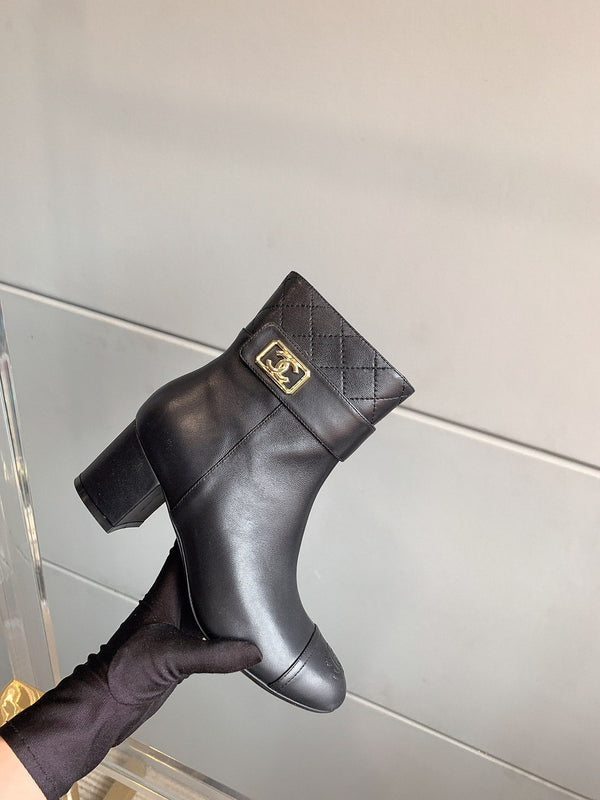 Stivaletti con punta quadrata CC 70mm in pelle di vacchetta nera 464564