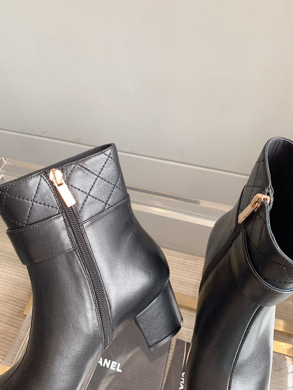 Stivaletti con punta quadrata CC 70mm in pelle di vacchetta nera 464564