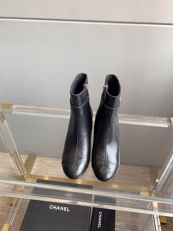 Stivaletti con punta quadrata CC 70mm in pelle di vacchetta nera 464564