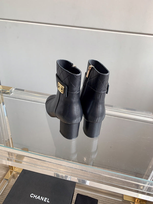 Stivaletti con punta quadrata CC 70mm in pelle di vacchetta nera 464564