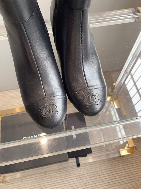 Stivaletti con punta quadrata CC 70mm in pelle di vacchetta nera 464564