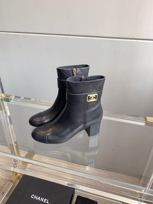 Stivaletti con punta quadrata CC 70mm in pelle di vacchetta nera 464564