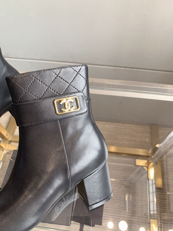 Stivaletti con punta quadrata CC 70mm in pelle di vacchetta nera 464564