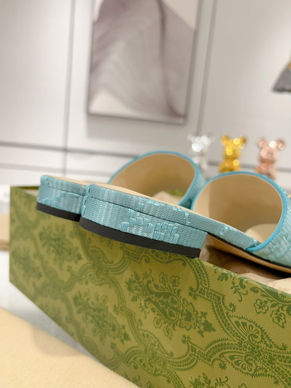 GG CHUNKY SLIDE SANDAL BLUE SKY CALFSKIN