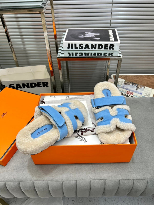 HM Chypre Sandal In Blue Suede And Fleece Lining 953833