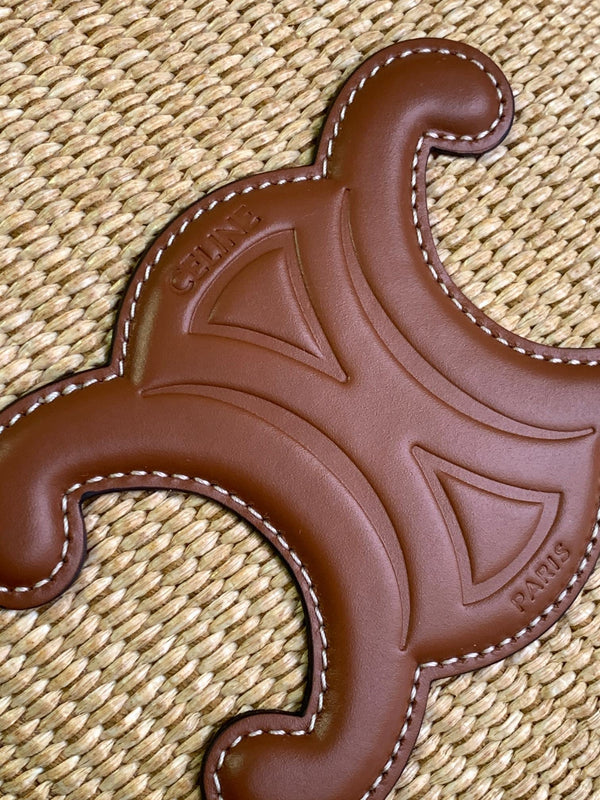 PICCOLO SECCHIELLO CUIR TRIOMPHE 22CM IN TESSUTO A RIGHE E PELLE DI VITELLO TAN