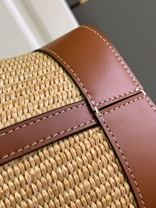 PICCOLO SECCHIELLO CUIR TRIOMPHE 22CM IN TESSUTO A RIGHE E PELLE DI VITELLO TAN