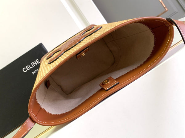 PICCOLO SECCHIELLO CUIR TRIOMPHE 22CM IN TESSUTO A RIGHE E PELLE DI VITELLO TAN