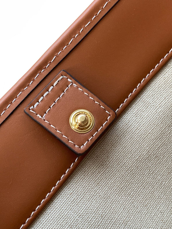 PICCOLO SECCHIELLO CUIR TRIOMPHE 22CM IN TESSUTO A RIGHE E PELLE DI VITELLO TAN