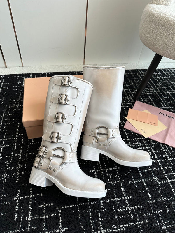 Miu Classic Runway Boots Dirty White Cowhide 455904