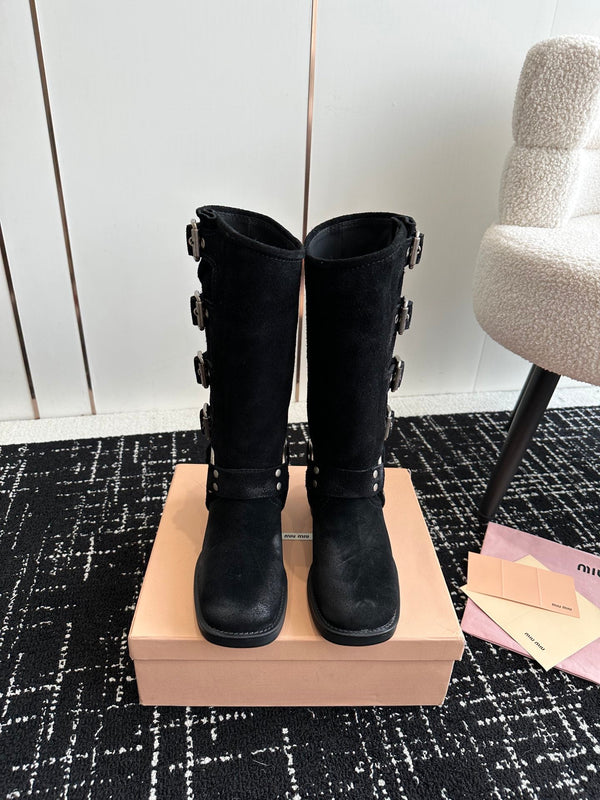 Miu Classic Runway Boots Black Suede 455905