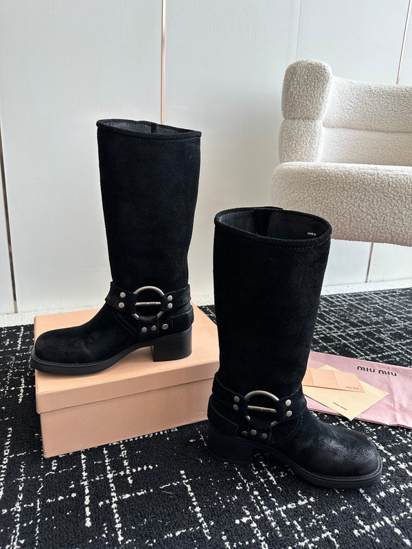 Miu Classic Runway Boots Black Suede 455905