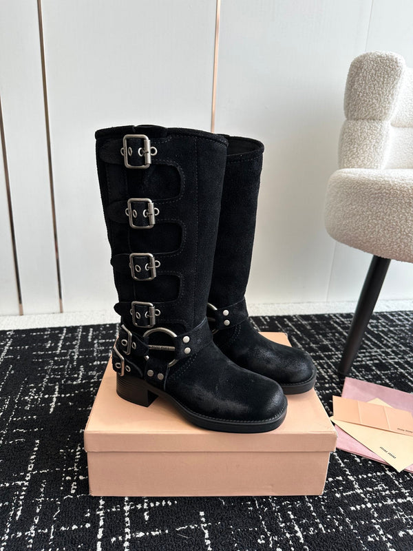 Miu Classic Runway Boots Black Suede 455905