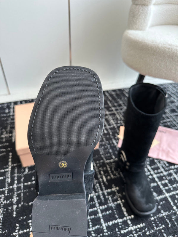 Miu Classic Runway Boots Black Suede 455905