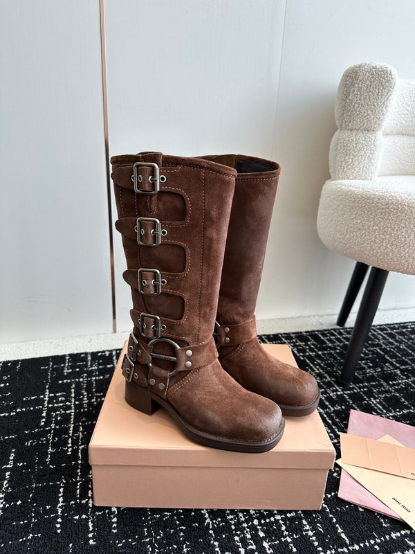 Miu Classic Runway Boots Brown Suede 455906