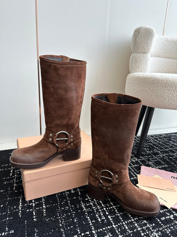 Miu Classic Runway Boots Brown Suede 455906