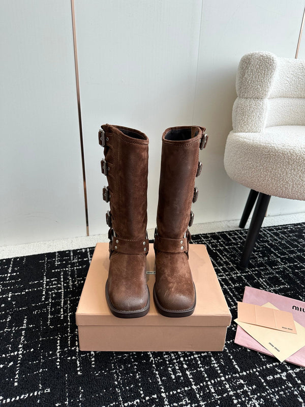 Miu Classic Runway Boots Brown Suede 455906