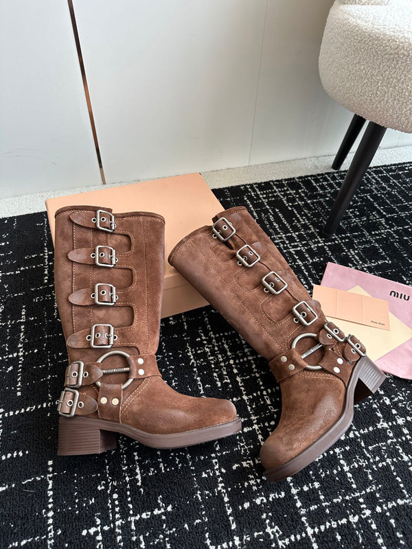 Miu Classic Runway Boots Brown Suede 455906