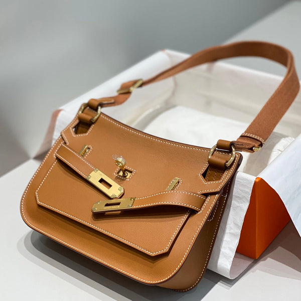 BORSA A TRACOLLA HM JYPSIERE 23 IN PELLE DI VITELLO MARRONE FUCILE E FERRAMENTA ORO