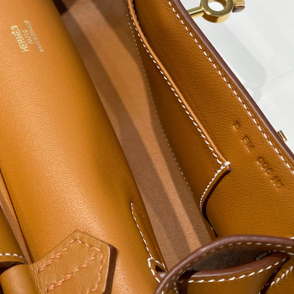 KELLY 23CM JYPSIERE TAN LEATHER CROSSBODY BAG GHW